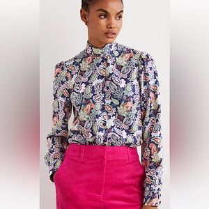 Boden paisley silk tie neck blouse - NWT